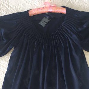 NEW Unique MARC JACOBS Embroidered 3/4 Bell sleeves Silky dress A-line Navy Blue